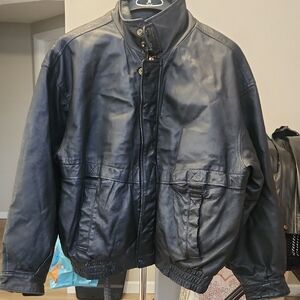 Pierre Cardin Men's Dark Leather Bomber Jacket